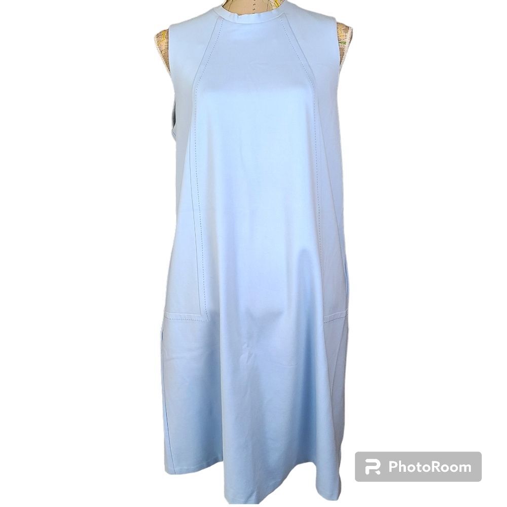 J. McLaughlin Size Large Light Blue Sleeveless Retro Mod 70s Mockneck Mini Dress